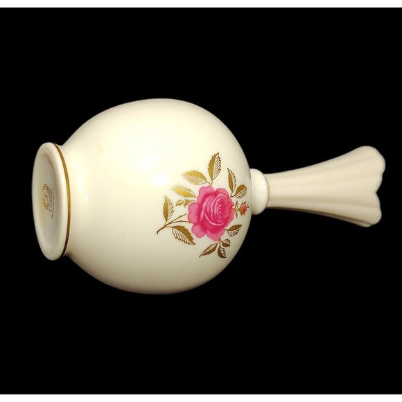 Lenox Rhodora Porcelain Vase w/ Pink Rose & 24kt Gold Trim, Vintage - Picture 7 of 10